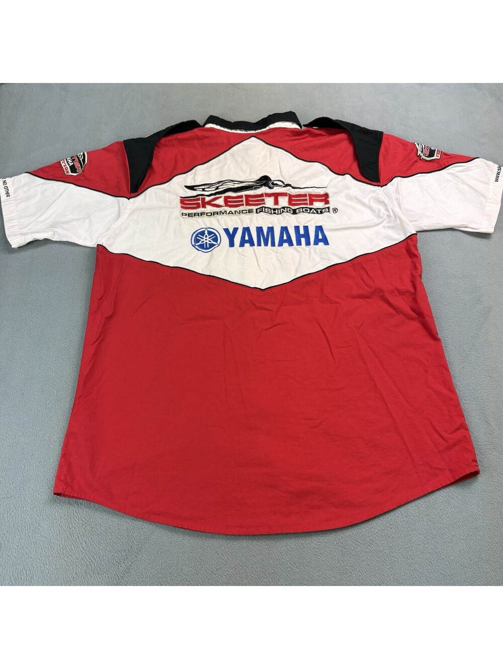 Vintage Yamaha Skeeter Performance Fishing Boats Button Up Shirt Size XL Red